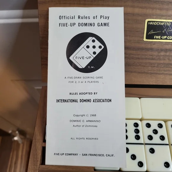 Handcrafted Dominic C. Armanino Five Up Co Dominos in Walnut Wood Box - Picture 11 of 16